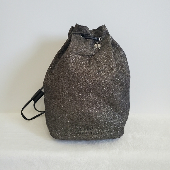 Victoria\'s Secret VS Bucket Backpack Black Silver Glitter Drawstring Tote Bag main image 11